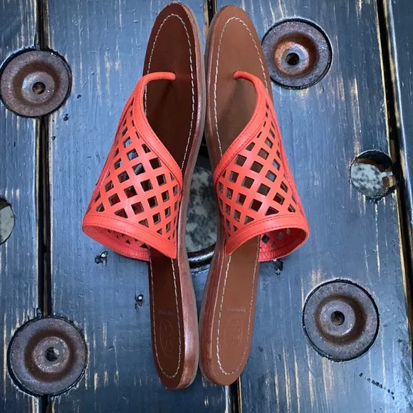 Tory Burch Thatched Lattice Leather Logo Sandals