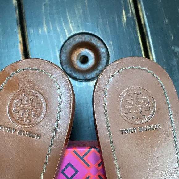 Tory Burch Thatched Lattice Leather Logo Sandals