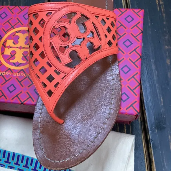 Tory Burch Thatched Lattice Leather Logo Sandals