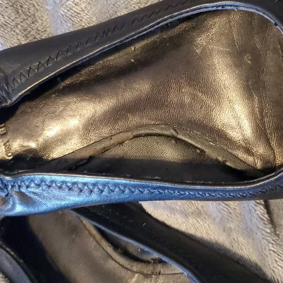 TORY BURCH TORY BURCH BLACK LEATHER MINNIE TRAVEL BALLERINA SHOES