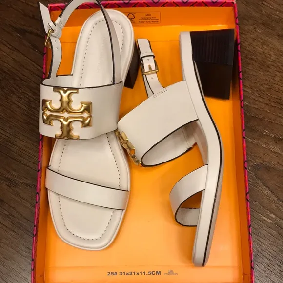 Tory Burch White and Gold Sandals