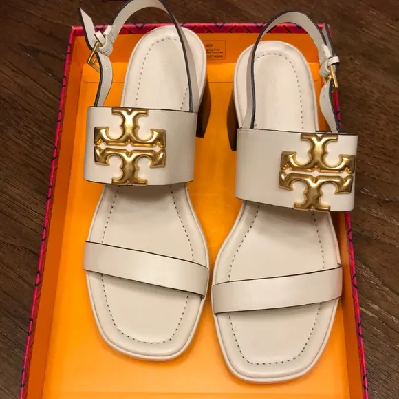 Tory Burch White and Gold Sandals