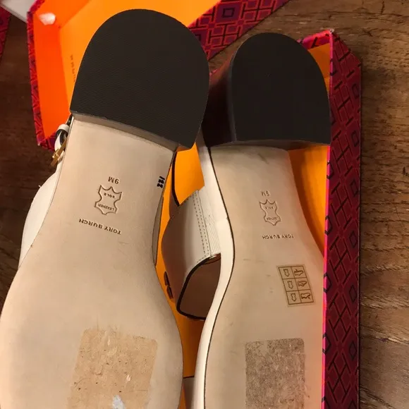 Tory Burch White and Gold Sandals
