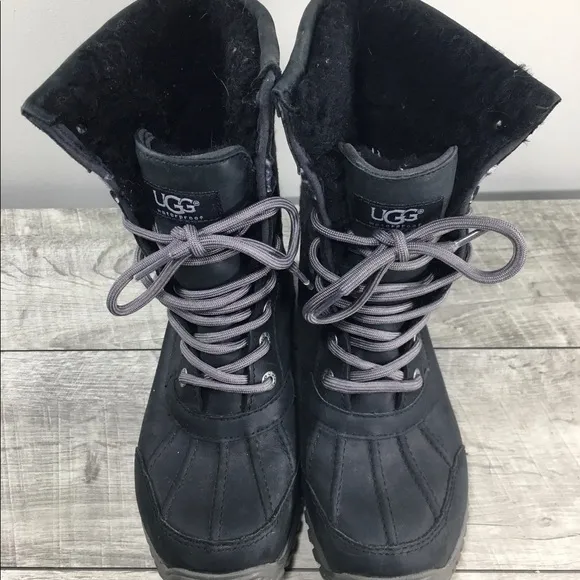 UGG 1102936 Adirondack II Waterproof Women Black Leopard Print Leather Boots 5.5