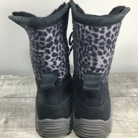 UGG 1102936 Adirondack II Waterproof Women Black Leopard Print Leather Boots 5.5