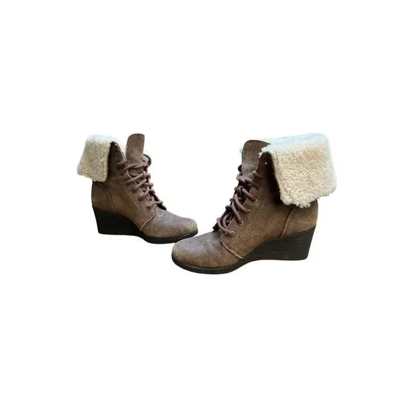 Ugg Australia Womens Zea Brown Leather Waterproof Wedge Boots Size 8