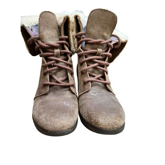 Ugg Australia Womens Zea Brown Leather Waterproof Wedge Boots Size 8