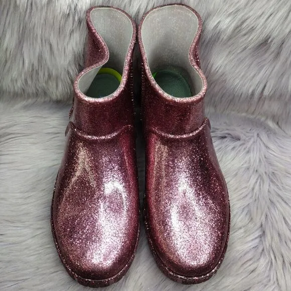 Ugg Drizlita Pink Glitter Waterproof Rain Boots Youth Sz 6 Womens Sz 8 EU 38