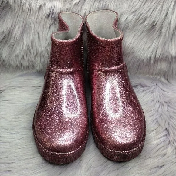 Ugg Drizlita Pink Glitter Waterproof Rain Boots Youth Sz 6 Womens Sz 8 EU 38