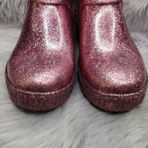 Ugg Drizlita Pink Glitter Waterproof Rain Boots Youth Sz 6 Womens Sz 8 EU 38