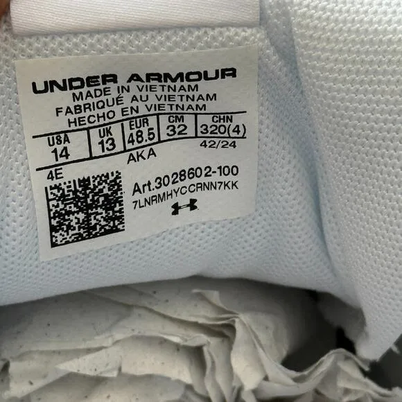 Under Armour Charged Edge Men's 14 Training Leather Wide Shoes 4E White Sneakers