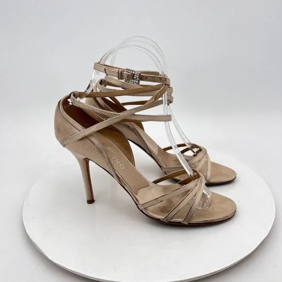 Valentino Garavani Women Size EU 36 US 6 Cream Leather Strappy Pump Heels