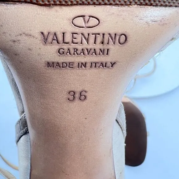 Valentino Garavani Women Size EU 36 US 6 Cream Leather Strappy Pump Heels