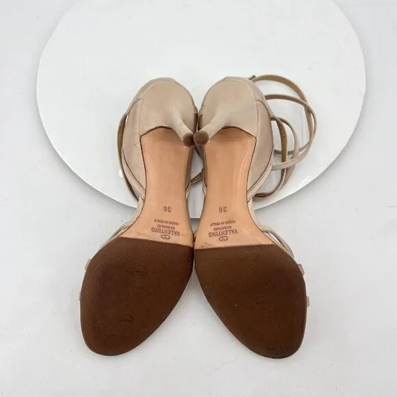 Valentino Garavani Women Size EU 36 US 6 Cream Leather Strappy Pump Heels