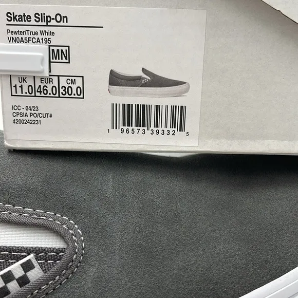 Vans Men's Gray Slip-On Shoes Skate Slip-OnPewter/True WhiteVN0A5FCA195 Snkrs