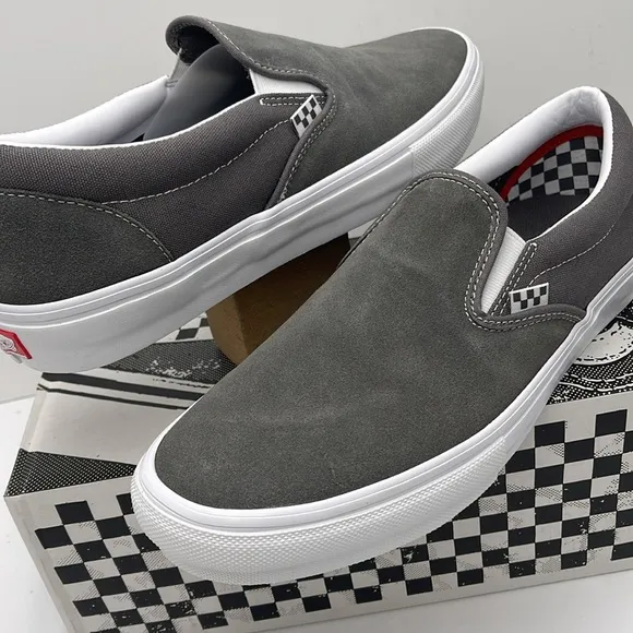 Vans Men's Gray Slip-On Shoes Skate Slip-OnPewter/True WhiteVN0A5FCA195 Snkrs