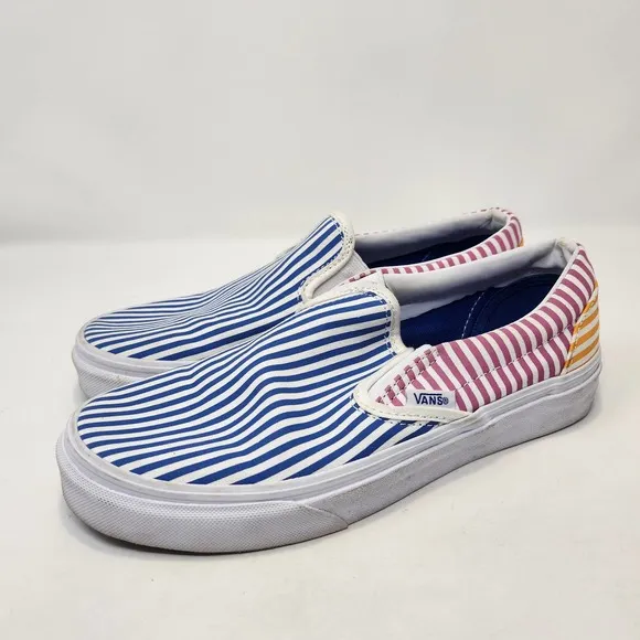 Vans Off The Wall Multi Color Stripe Slip On Canvas Shoes Mens 5 Womens 6.5