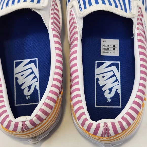 Vans Off The Wall Multi Color Stripe Slip On Canvas Shoes Mens 5 Womens 6.5