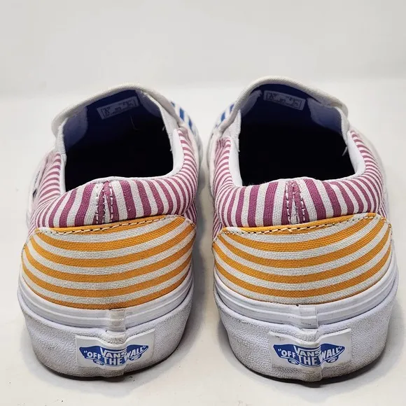 Vans Off The Wall Multi Color Stripe Slip On Canvas Shoes Mens 5 Womens 6.5