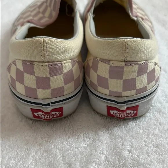 Vans Womens Checkered Slip-On Shoes - Pink and Cream