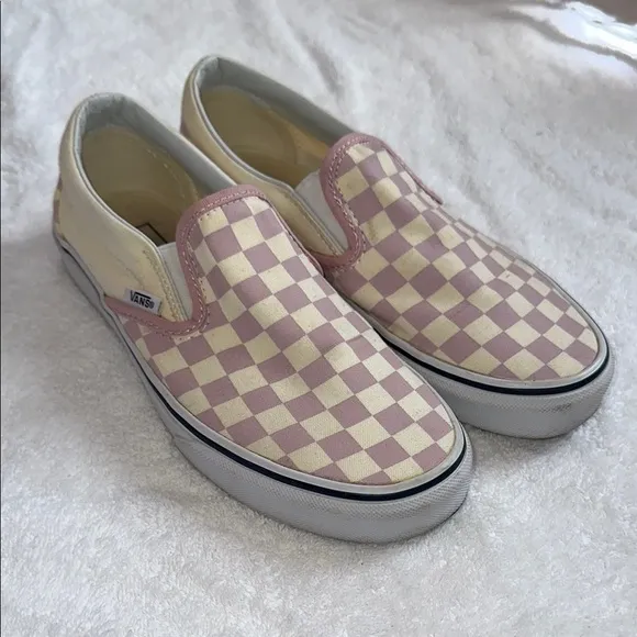 Vans Womens Checkered Slip-On Shoes - Pink and Cream