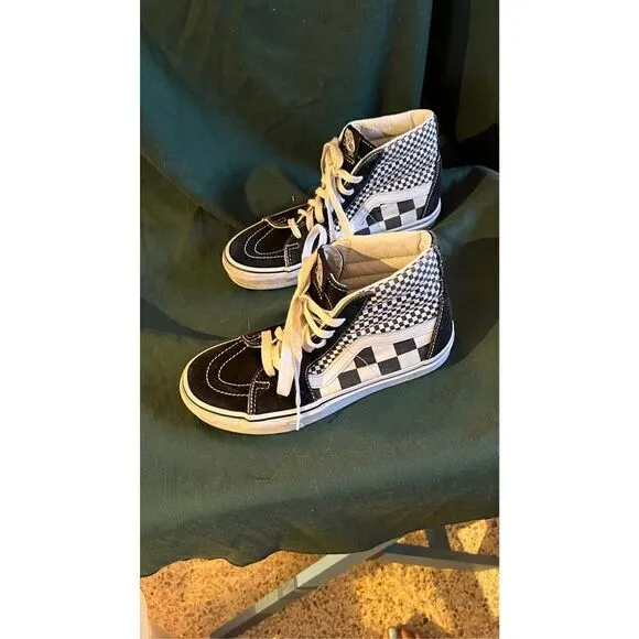 Vans Old Skool Checkered Lace Up High Cut Skate Shoes Black White Size 4.5