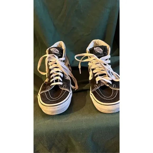 Vans Old Skool Checkered Lace Up High Cut Skate Shoes Black White Size 4.5
