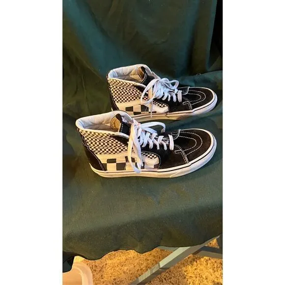 Vans Old Skool Checkered Lace Up High Cut Skate Shoes Black White Size 4.5