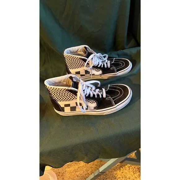Vans Old Skool Checkered Lace Up High Cut Skate Shoes Black White Size 4.5