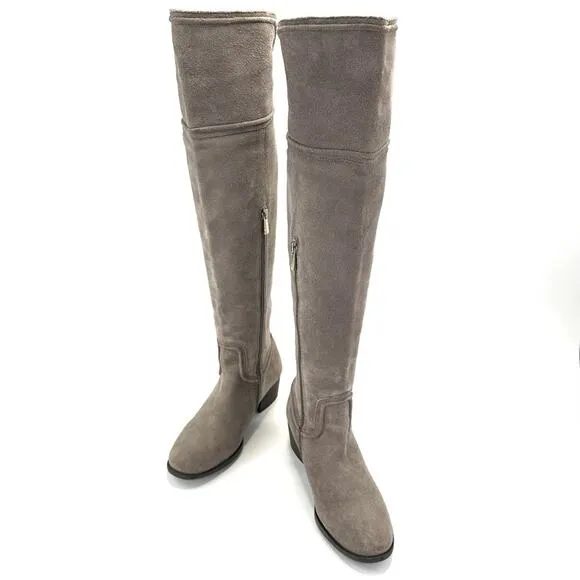 VINCE CAMUTO &quot;BALDWIN&quot; GRAY SUEDE BLOCK HEEL OVRT-THE-KNEE/THIGH-HIGH BOOTS