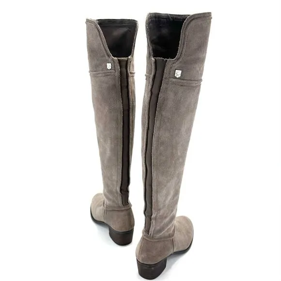 VINCE CAMUTO &quot;BALDWIN&quot; GRAY SUEDE BLOCK HEEL OVRT-THE-KNEE/THIGH-HIGH BOOTS