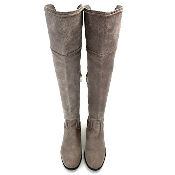 VINCE CAMUTO &quot;BALDWIN&quot; GRAY SUEDE BLOCK HEEL OVRT-THE-KNEE/THIGH-HIGH BOOTS