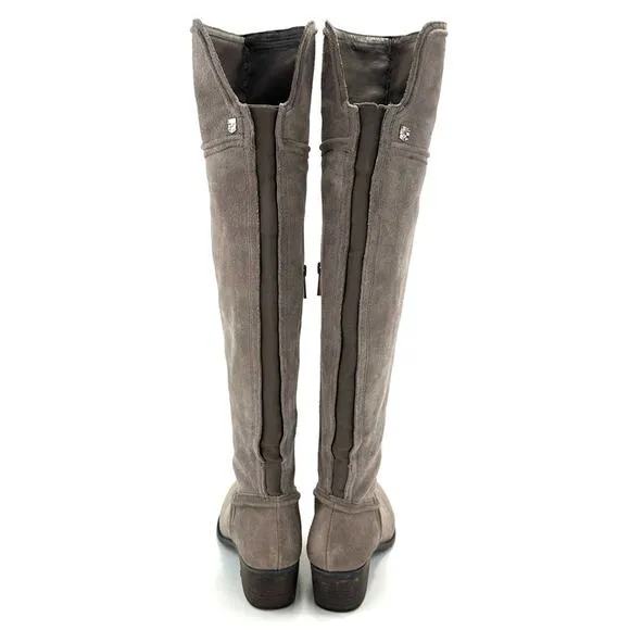 VINCE CAMUTO &quot;BALDWIN&quot; GRAY SUEDE BLOCK HEEL OVRT-THE-KNEE/THIGH-HIGH BOOTS