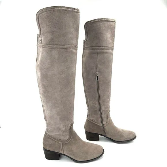 VINCE CAMUTO &quot;BALDWIN&quot; GRAY SUEDE BLOCK HEEL OVRT-THE-KNEE/THIGH-HIGH BOOTS