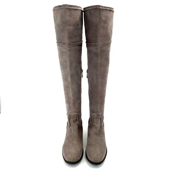 VINCE CAMUTO &quot;BALDWIN&quot; GRAY SUEDE BLOCK HEEL OVRT-THE-KNEE/THIGH-HIGH BOOTS