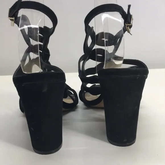 Vince Camuto Black Suede Heeled Sandals with Crisscrossed Pattern