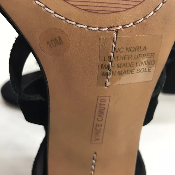 Vince Camuto Black Suede Heeled Sandals with Crisscrossed Pattern