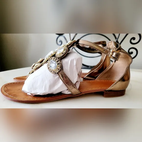 Vince Camuto Manelle Bronze Mirror Metallic Embellished Jewel Sandals Leather 9