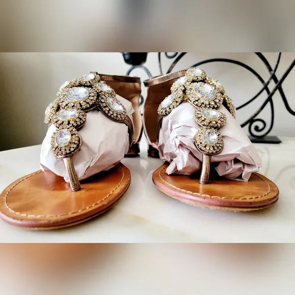 Vince Camuto Manelle Bronze Mirror Metallic Embellished Jewel Sandals Leather 9