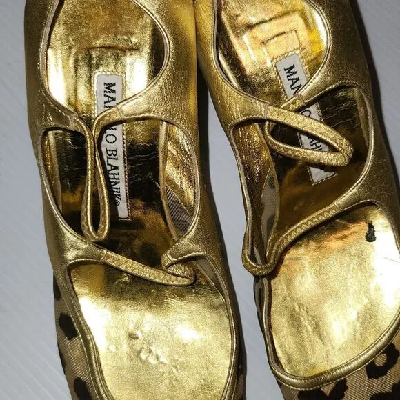 Vintage Manolo blanick leather animal print Slingback sandals