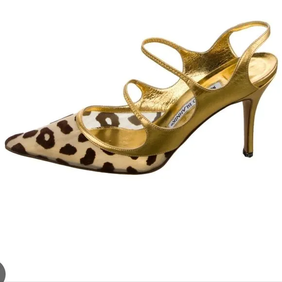 Vintage Manolo blanick leather animal print Slingback sandals