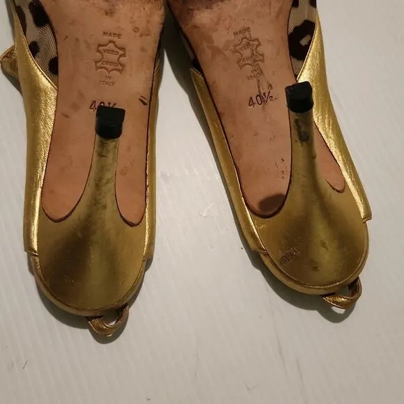 Vintage Manolo blanick leather animal print Slingback sandals