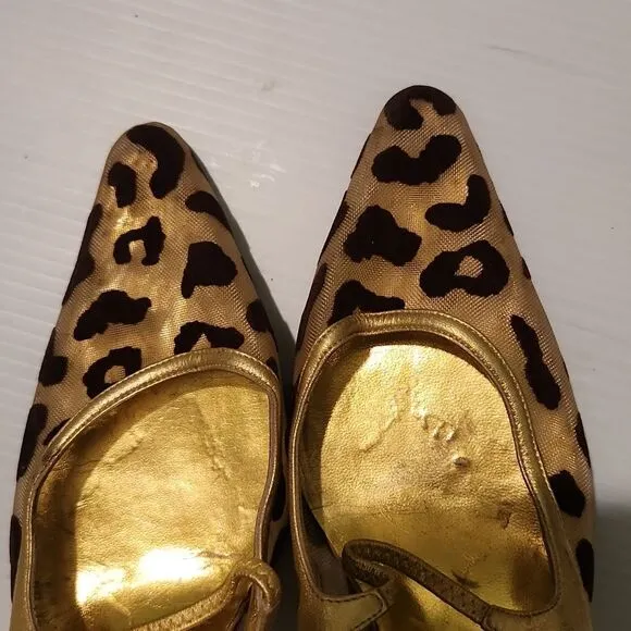 Vintage Manolo blanick leather animal print Slingback sandals