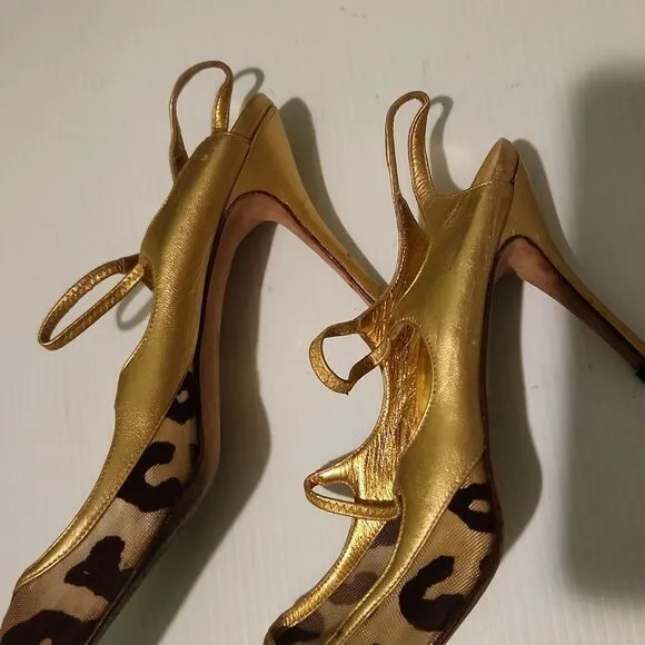 Vintage Manolo blanick leather animal print Slingback sandals