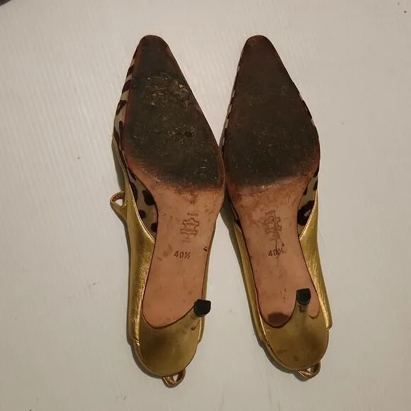 Vintage Manolo blanick leather animal print Slingback sandals