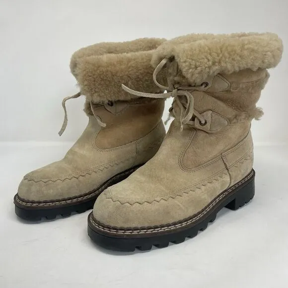 Vintage BLONDO Suede Boots Women 7 B Genuine Shearling Lined Waterproof Tan