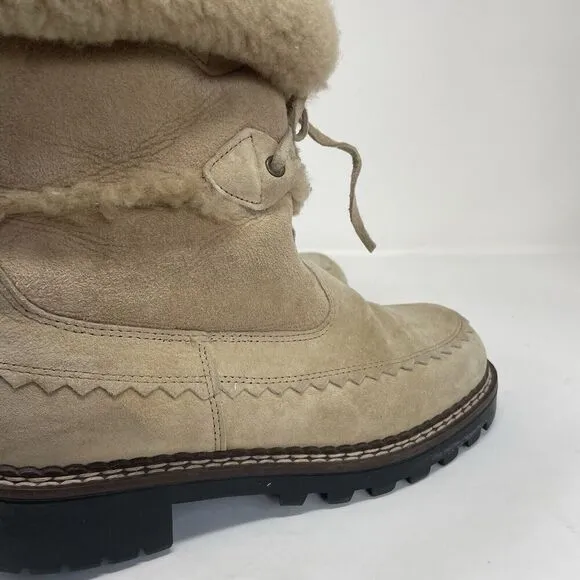 Vintage BLONDO Suede Boots Women 7 B Genuine Shearling Lined Waterproof Tan