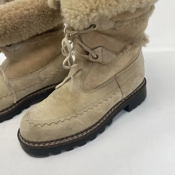 Vintage BLONDO Suede Boots Women 7 B Genuine Shearling Lined Waterproof Tan