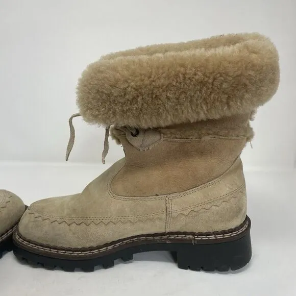 Vintage BLONDO Suede Boots Women 7 B Genuine Shearling Lined Waterproof Tan