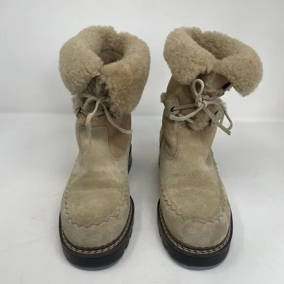 Vintage BLONDO Suede Boots Women 7 B Genuine Shearling Lined Waterproof Tan